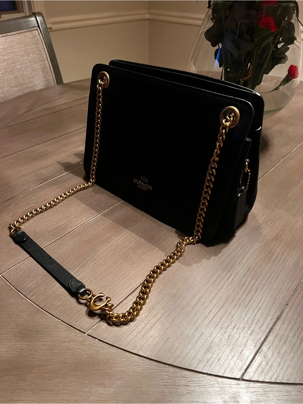 Bryant Convertible Carryall Coach Black Leather purse with Gold Chain